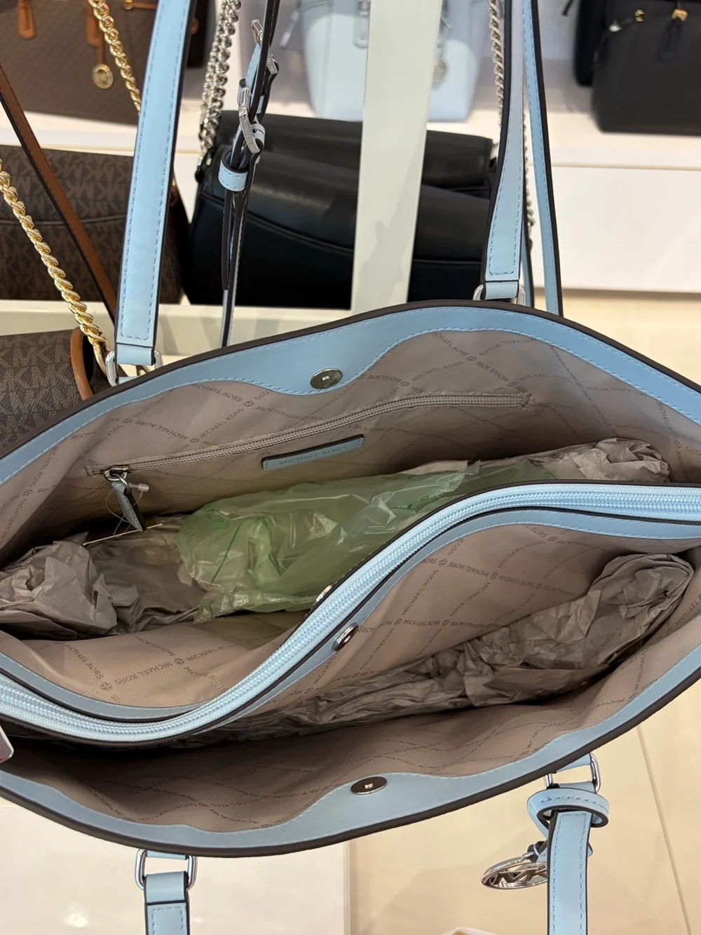 Michael Kors Ombre Pale Blue MK Signature Tote Shoulder Bag